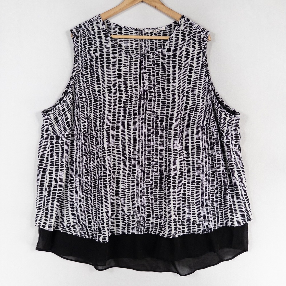 Violet + Claire Top Blouse 3X Black White Print Lined Business Casual Flowy
